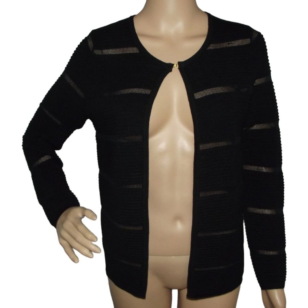 Eclectic Size Medium Black Textured Cardigan Sweater long sleeve m pretty